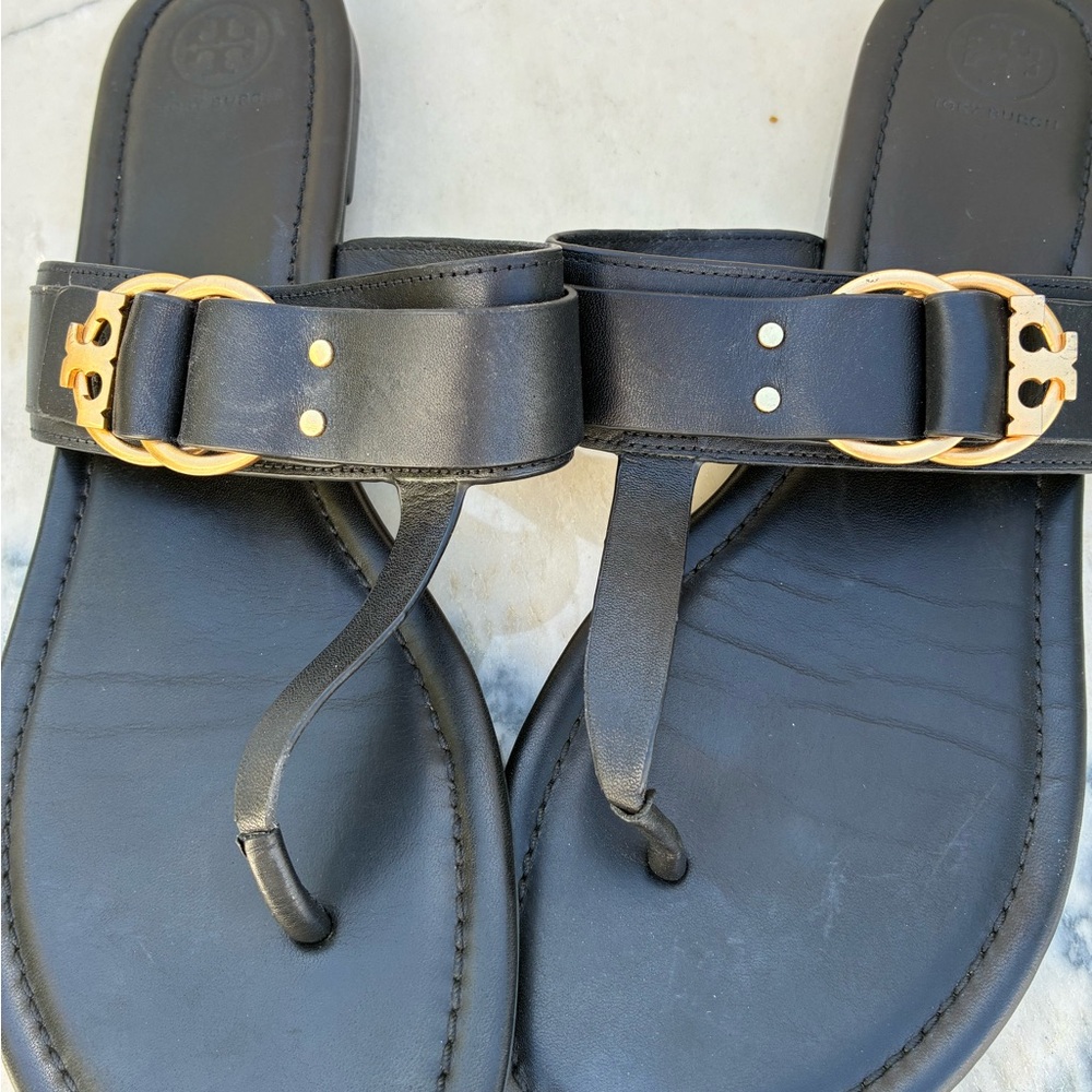 Tory Burch Black Marsden Sandal with gold buckle Worn once - Picture 7 of 9